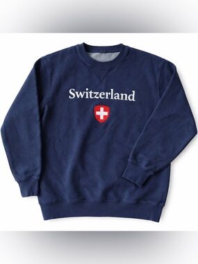 John Galt Navy 'Switzerland' Crewneck Sweatshirt with Red Crest